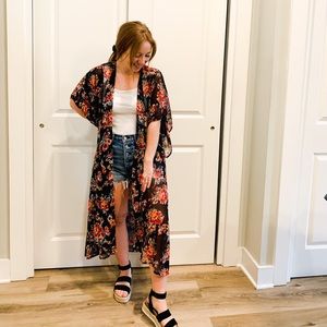 Floral print kimono